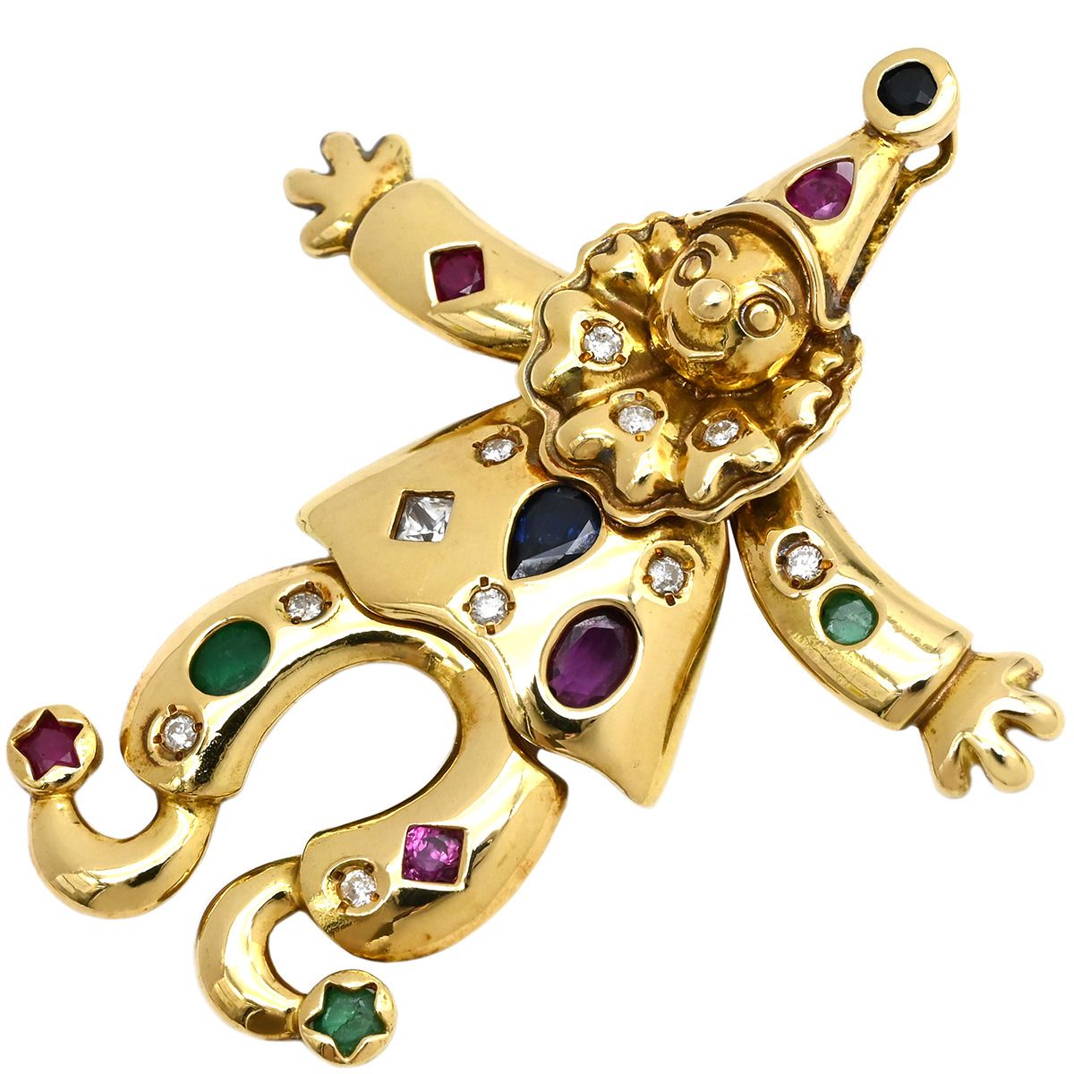 ペンダントトップ K18YG ダイヤモンド サファイア ルビー エメラルド イエローゴールド×マルチ Au750 18K 18金 ダイヤ マルチストーン ダンシングピエロモチーフ アンティーク