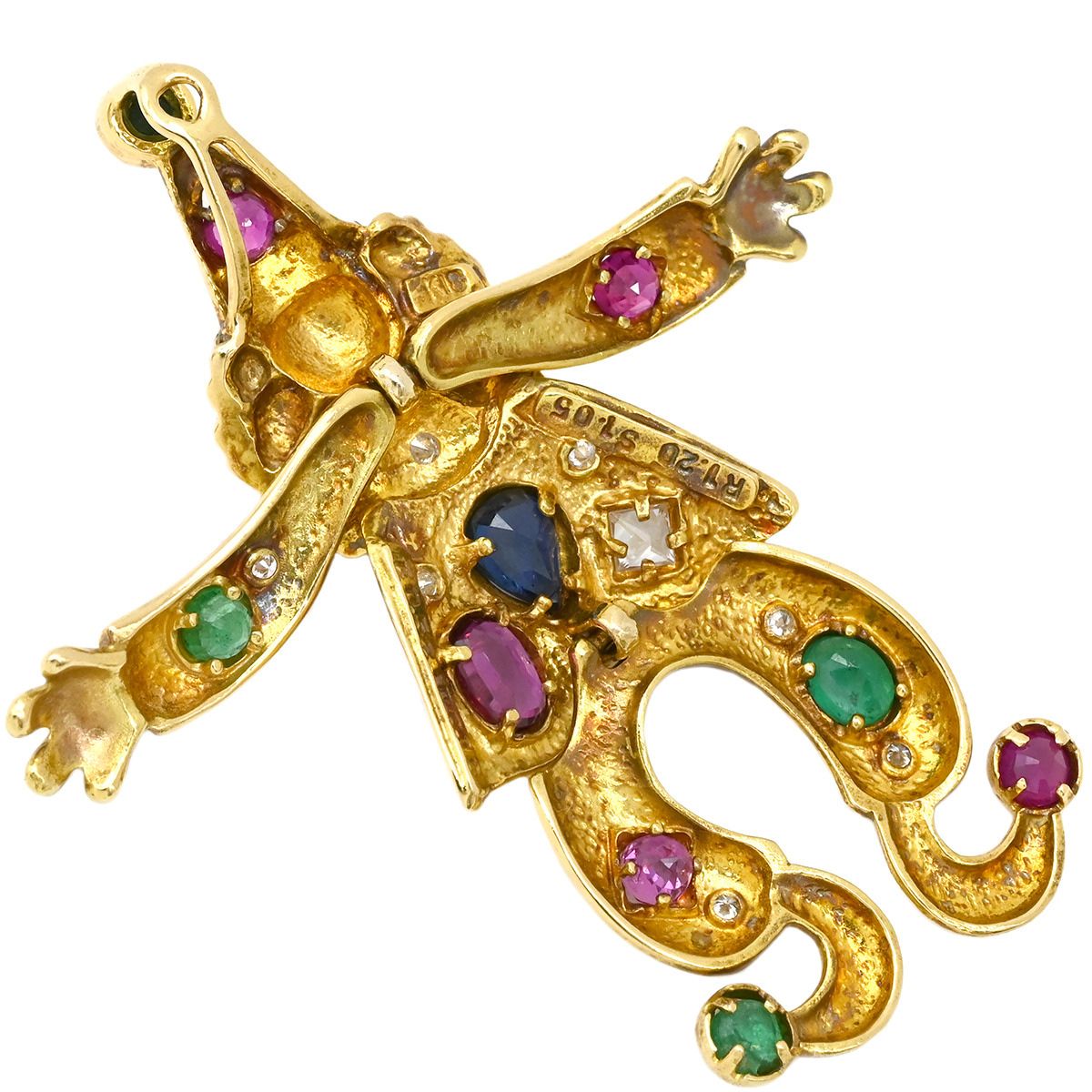 ペンダントトップ K 18 YG ダイヤモンド サファイア ルビー エメラルド イエローゴールド×マルチ Au 750 18金 ダイヤ マルチストーン ダンシングピエロモチーフ アンティーク