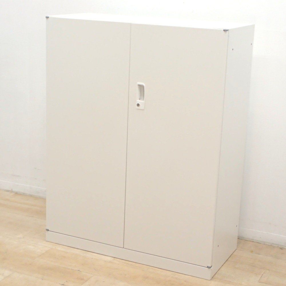 生興 両開き書庫 ANW 34 H ホワイト W 880 D 400 1120 キャビネット 単体書庫 収納庫 書類棚 3段棚 ベース付 鍵無 EG 19311 オフィス家具