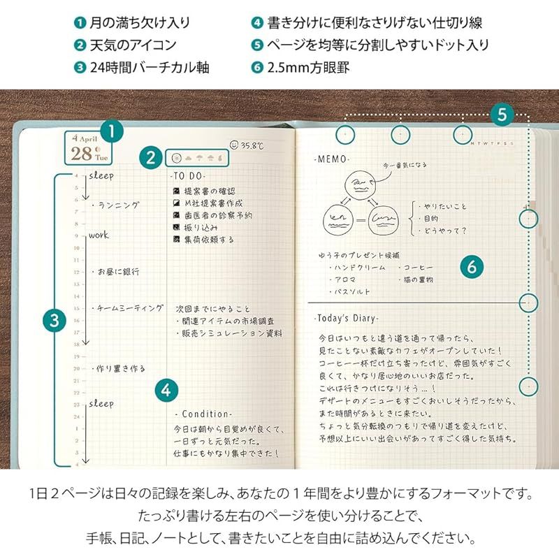  ミドリ hibino 手帳 2026年 A 6 デイリー ブルーグリーン 始まり 日記帳 ダイアリー 手帳 日記 家計簿