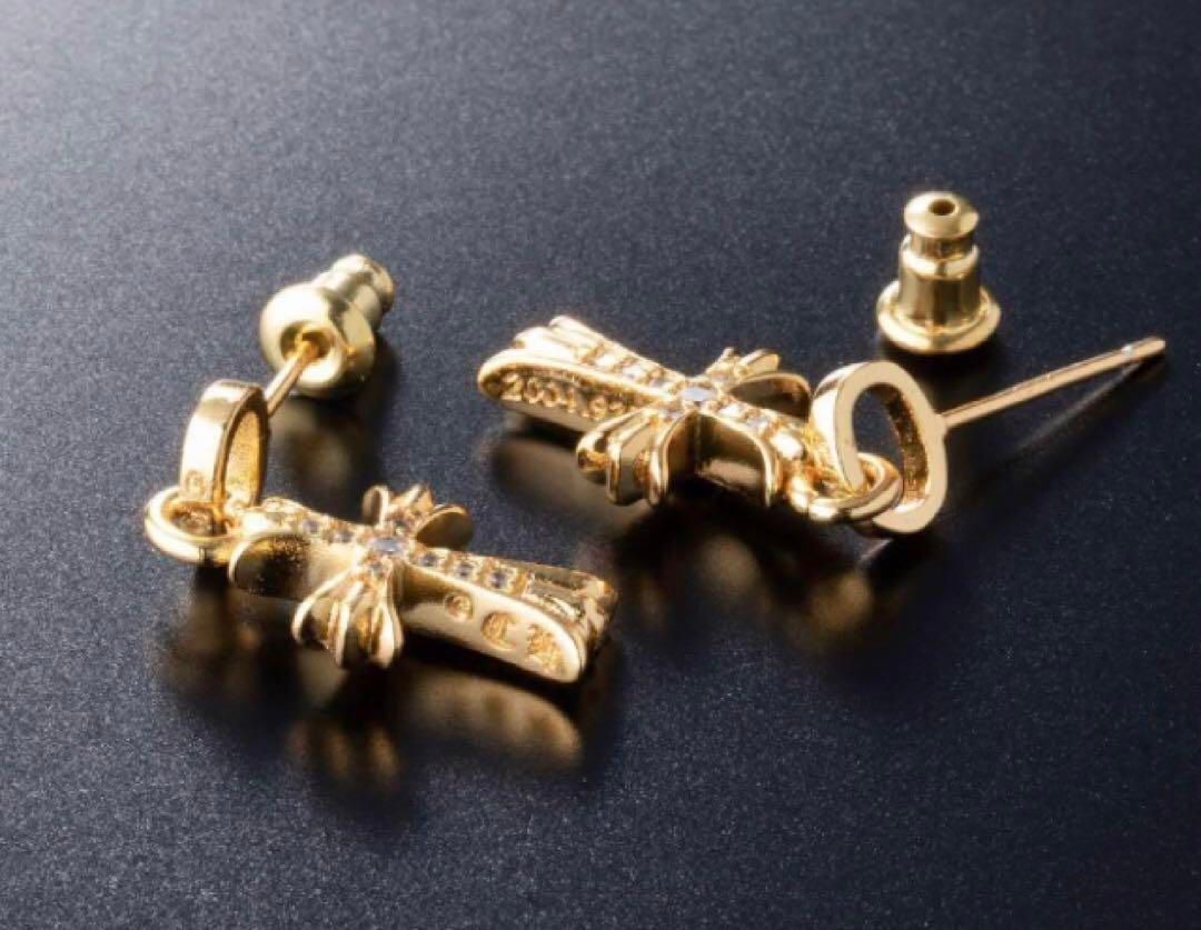 シルバー925 ゴールドクロスピアス 両耳セット ベビーファット風