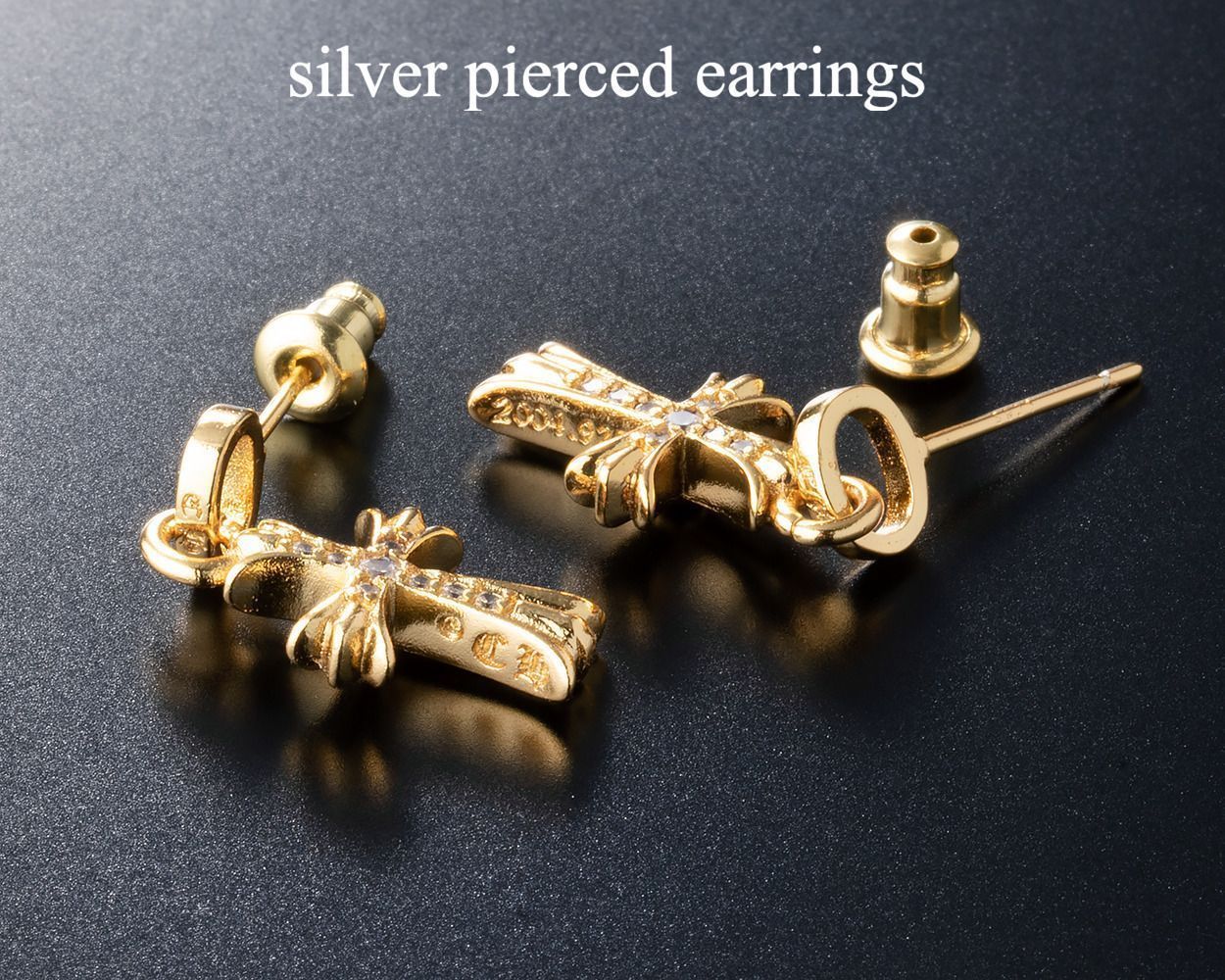 シルバー925 ゴールドクロスピアス 両耳セット ベビーファット風