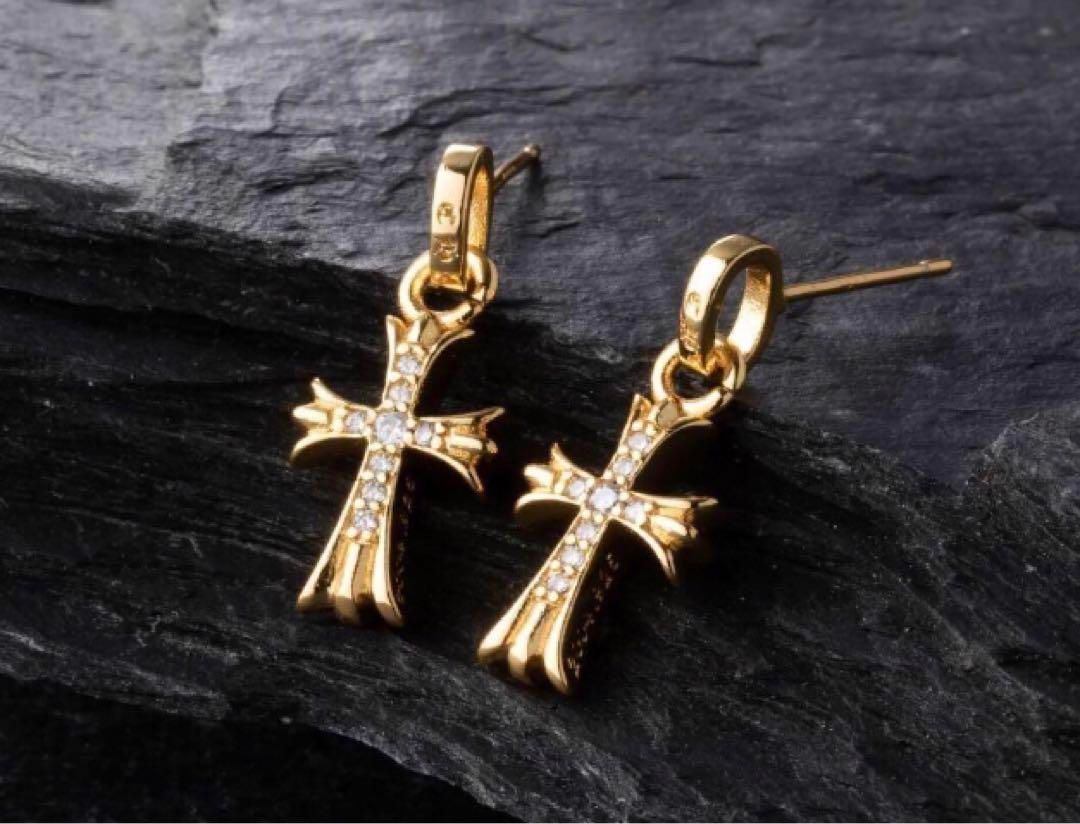 シルバー925 ゴールドクロスピアス 両耳セット ベビーファット風