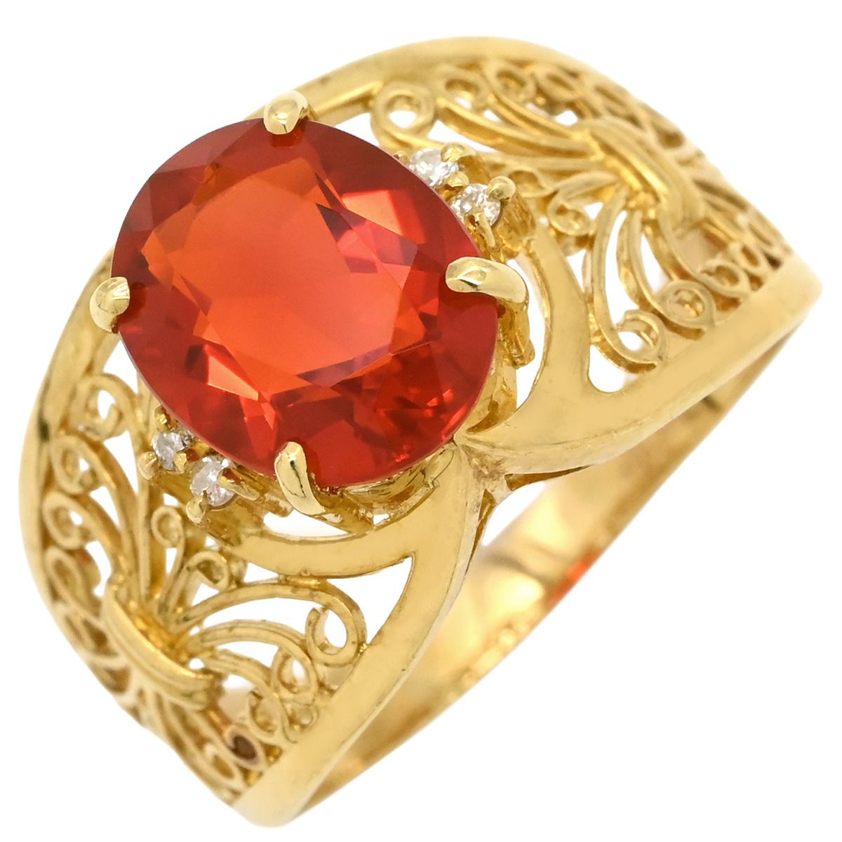 リング 指輪 オパール ダイヤリング K18YG オパール ダイヤモンド イエローゴールド オレンジ 16.5号