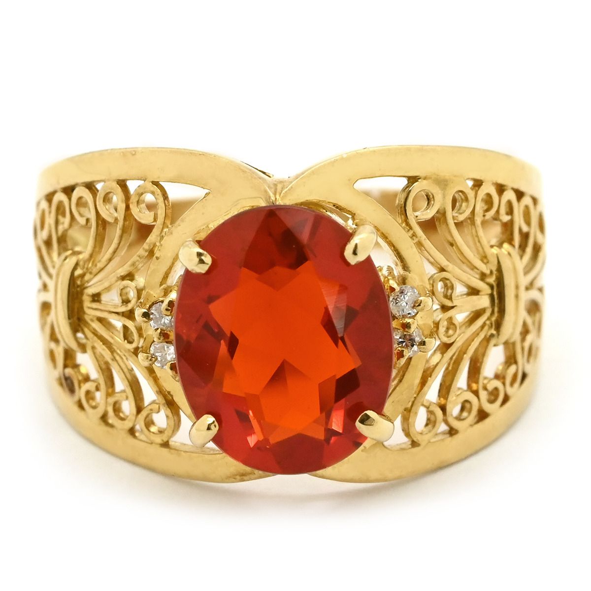 リング 指輪 オパール ダイヤリング K 18 YG ダイヤモンド イエローゴールド オレンジ 16 5号