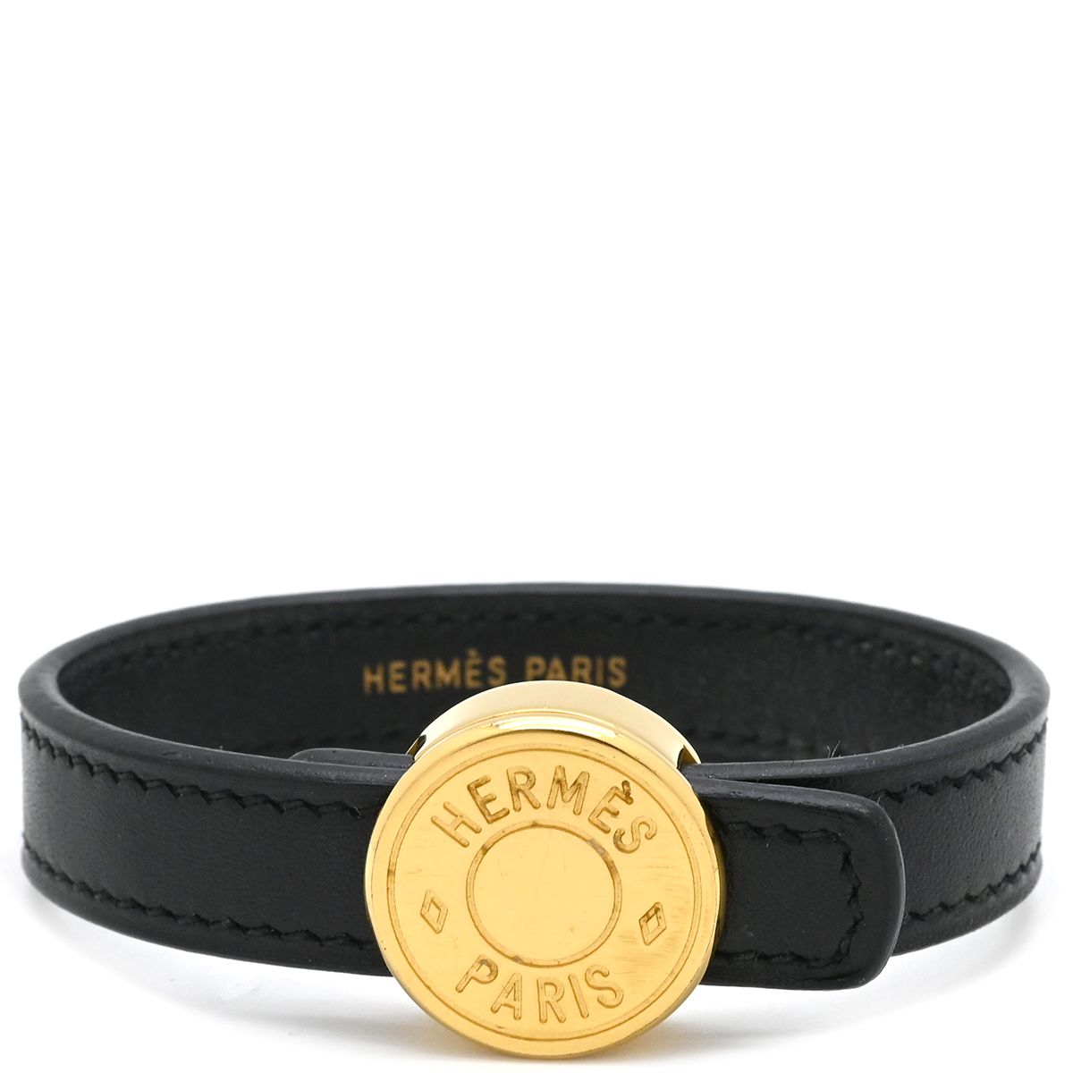 エルメス HERMES ブレスレット セリエ ルーピング レザー GP ブラック オレンジ M ゴールド金具 黒 オレンジ I刻印 箱