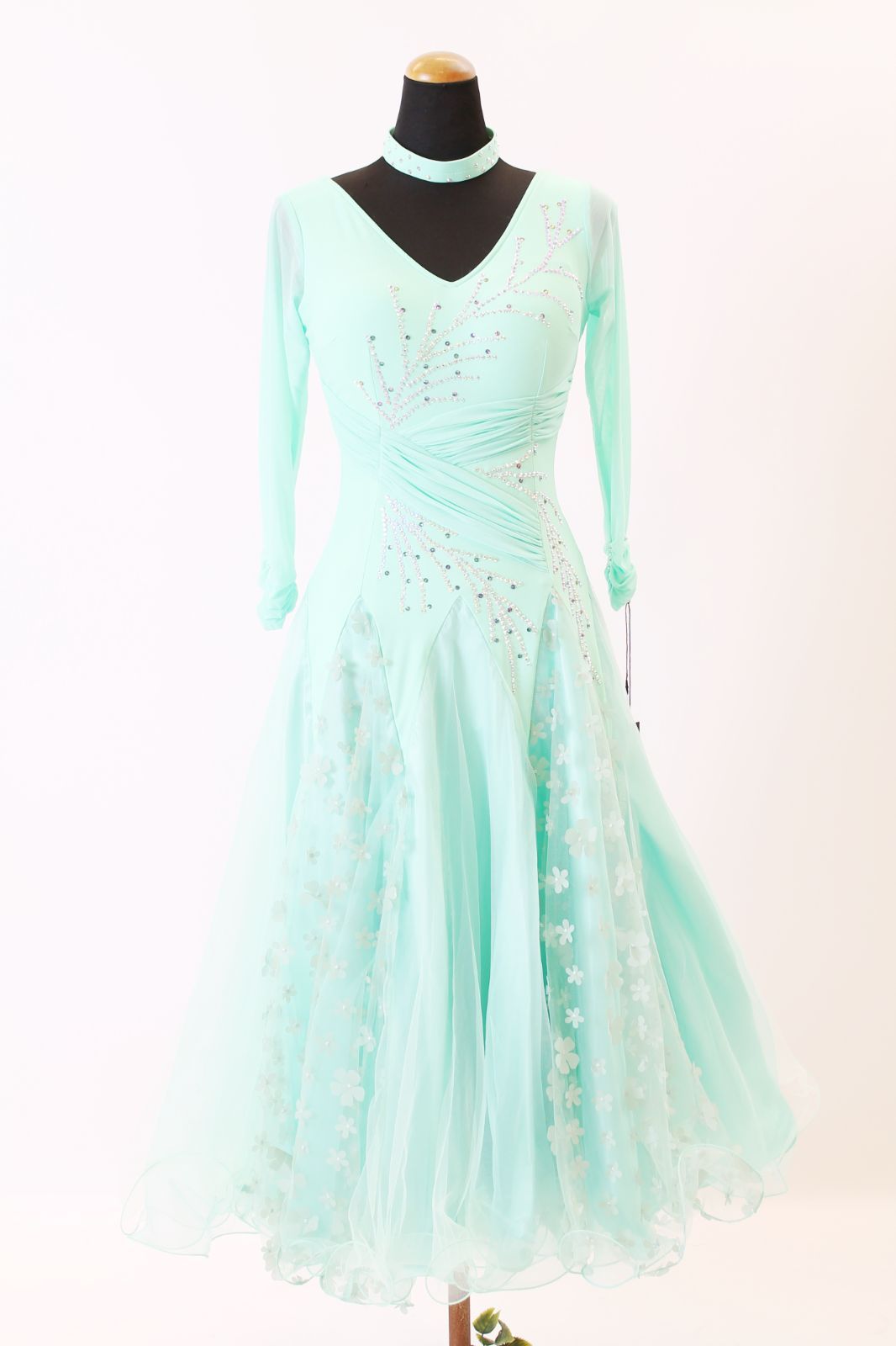 ロングドレス ミントグリーン Mサイズ コンテスト 発表会 パーティ ナイトロングドレス オーダーメイド対応可