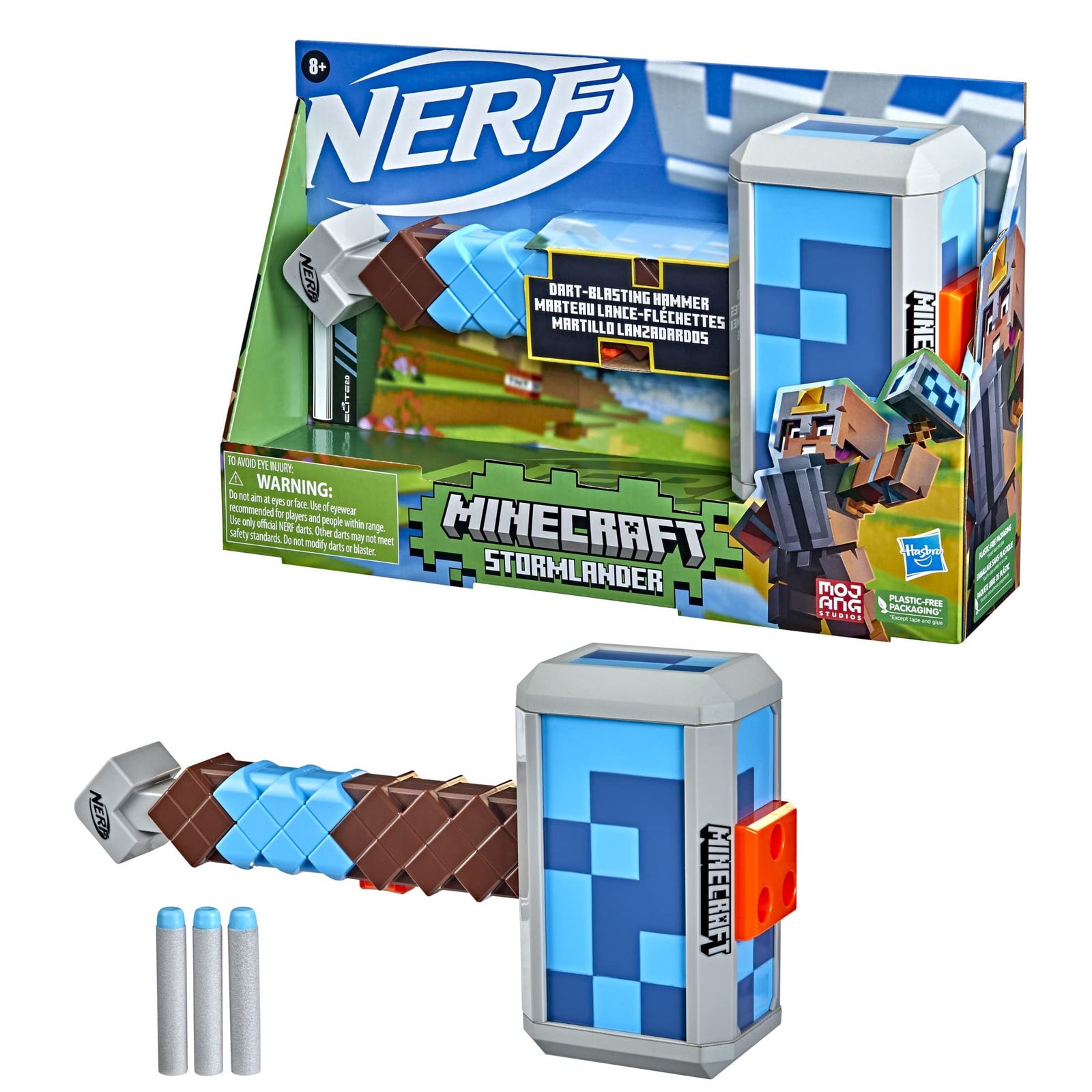 ハズブロ(HASBRO) ナーフ マインクラフト Minecraft ストームランダー ハンマー型ブラスター、ダーツ3本を発射、公式ナーフ エリート ダーツ3本付き、プルバックプライミングハンドル F4416 正規品 [マイクラ:ストームランダー]