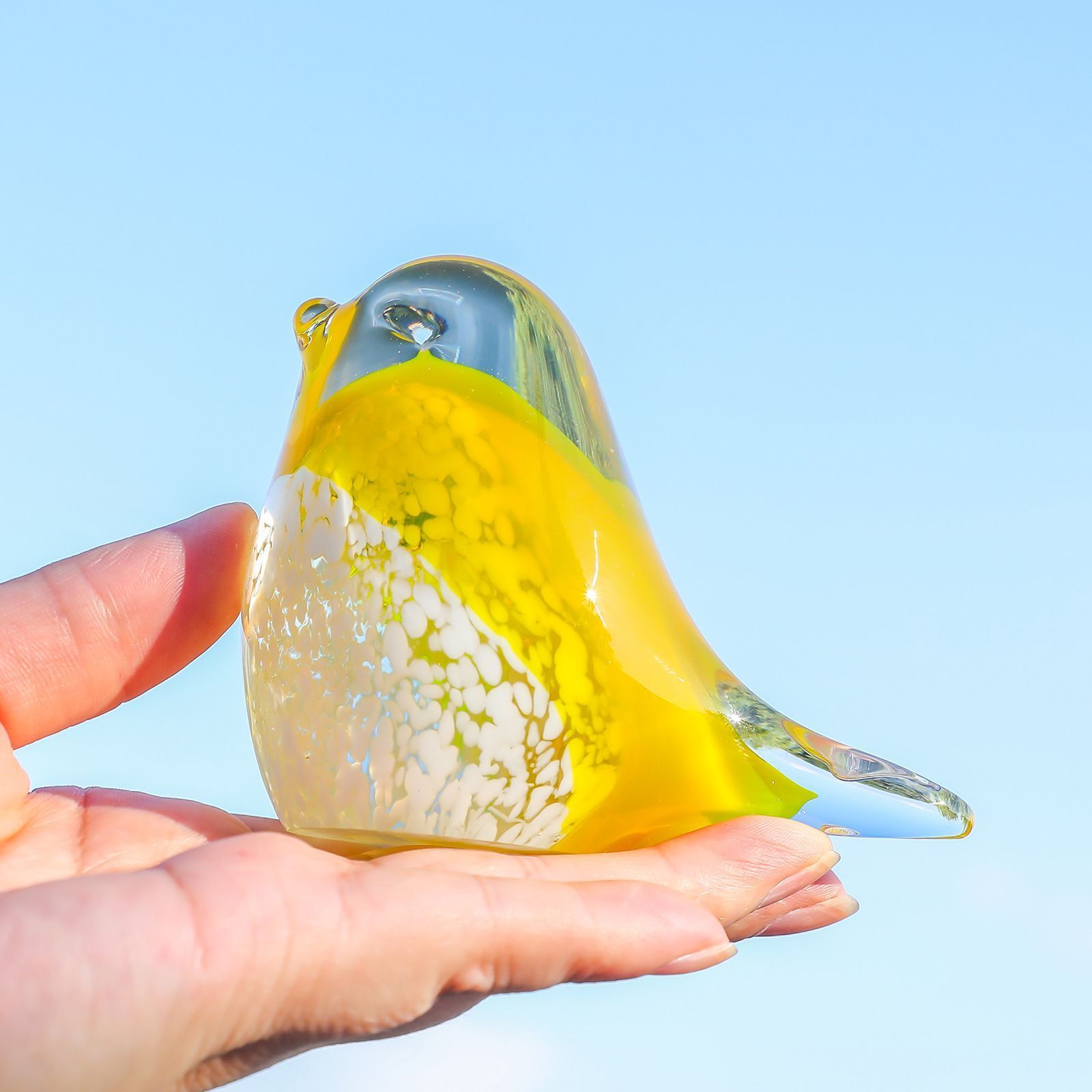 ガラス製小鳥オブジェ 新品未使用 ブルー＆グリーン 手作り 吹きガラス