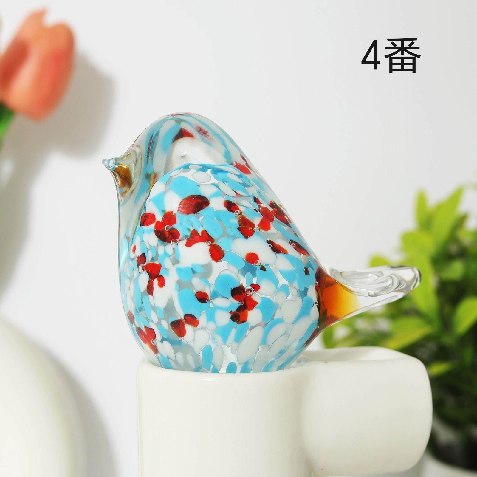ガラス製小鳥オブジェ 新品未使用 ブルー＆グリーン 手作り 吹きガラス