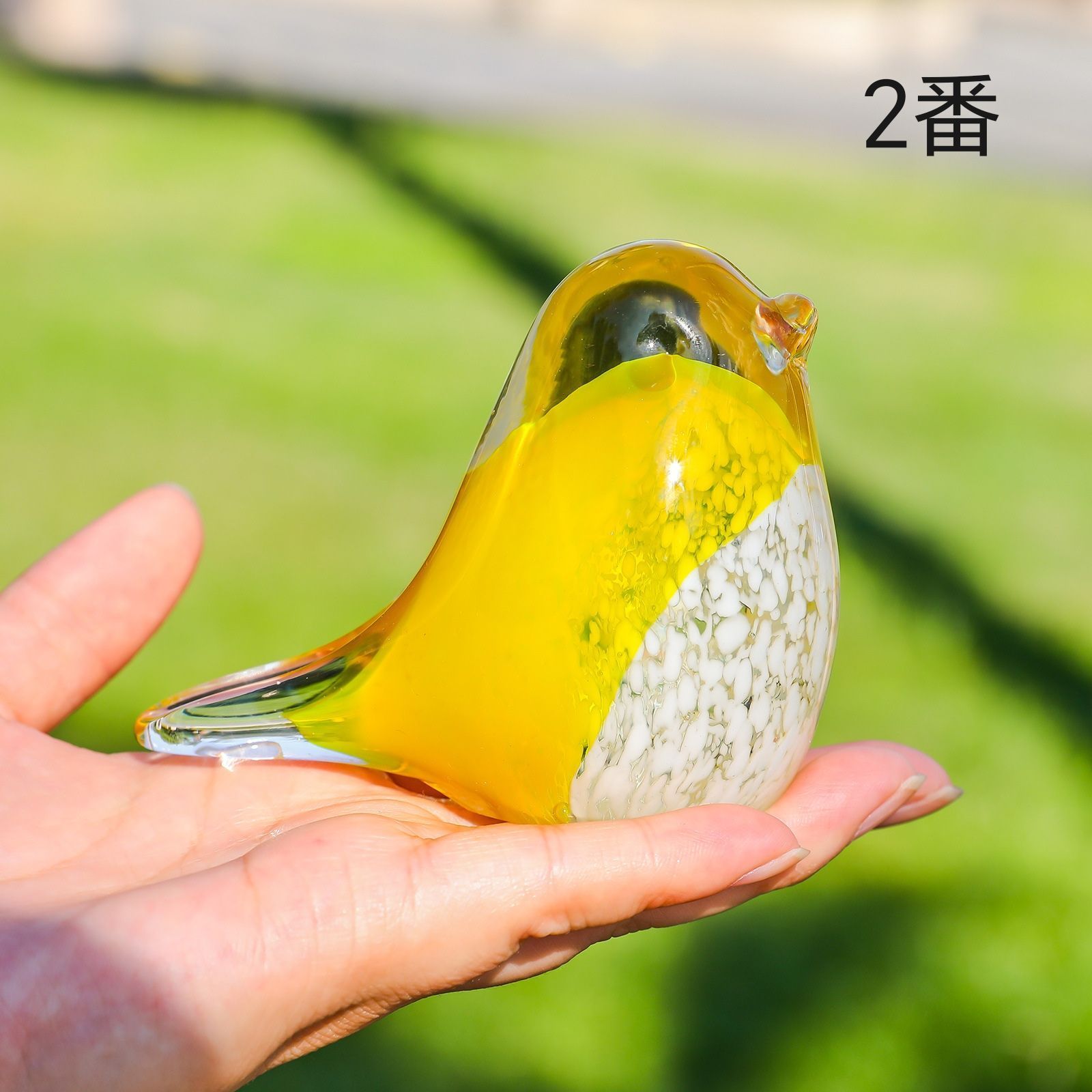 ガラス製小鳥オブジェ 新品未使用 ブルー＆グリーン 手作り 吹きガラス