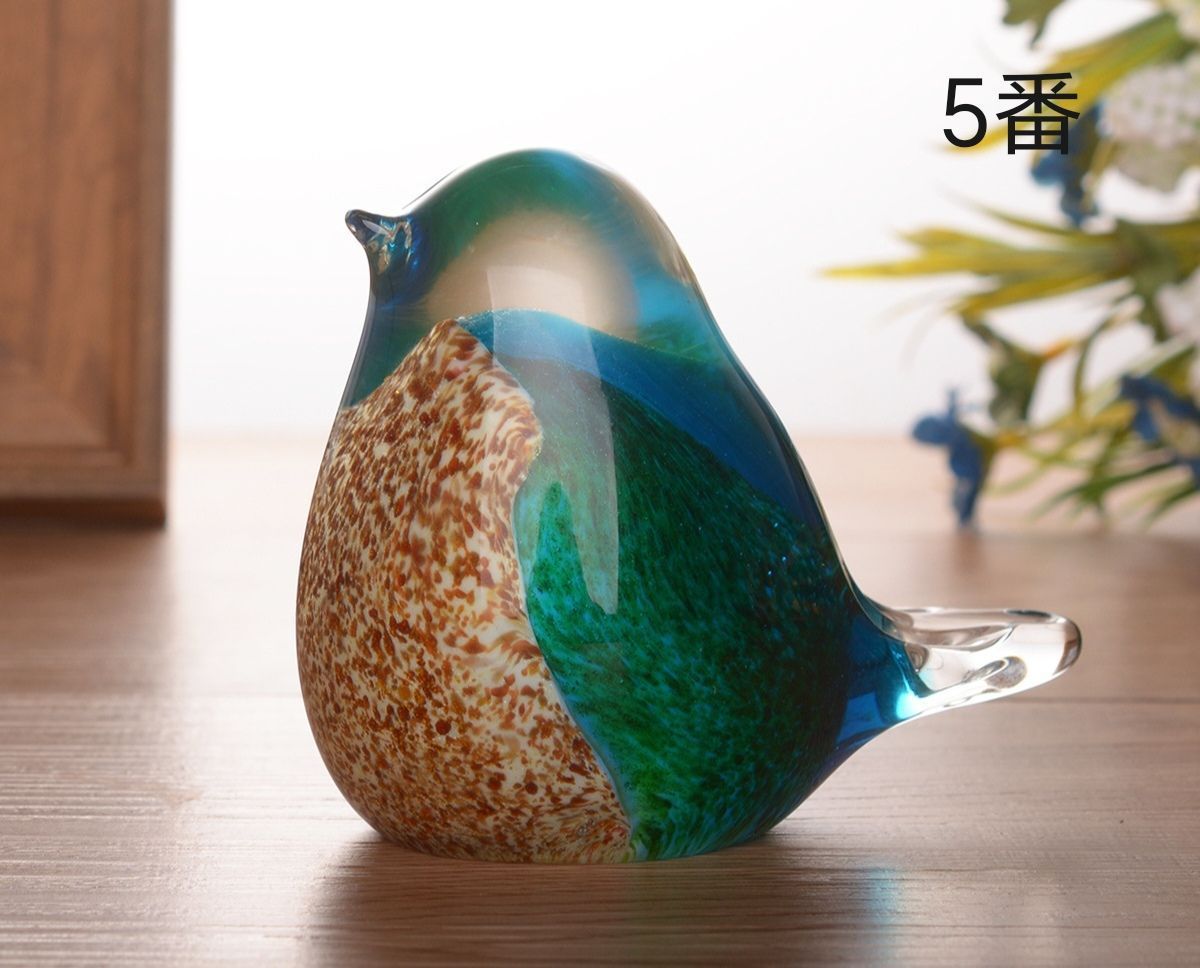 ガラス製小鳥オブジェ 新品未使用 ブルー＆グリーン 手作り 吹きガラス