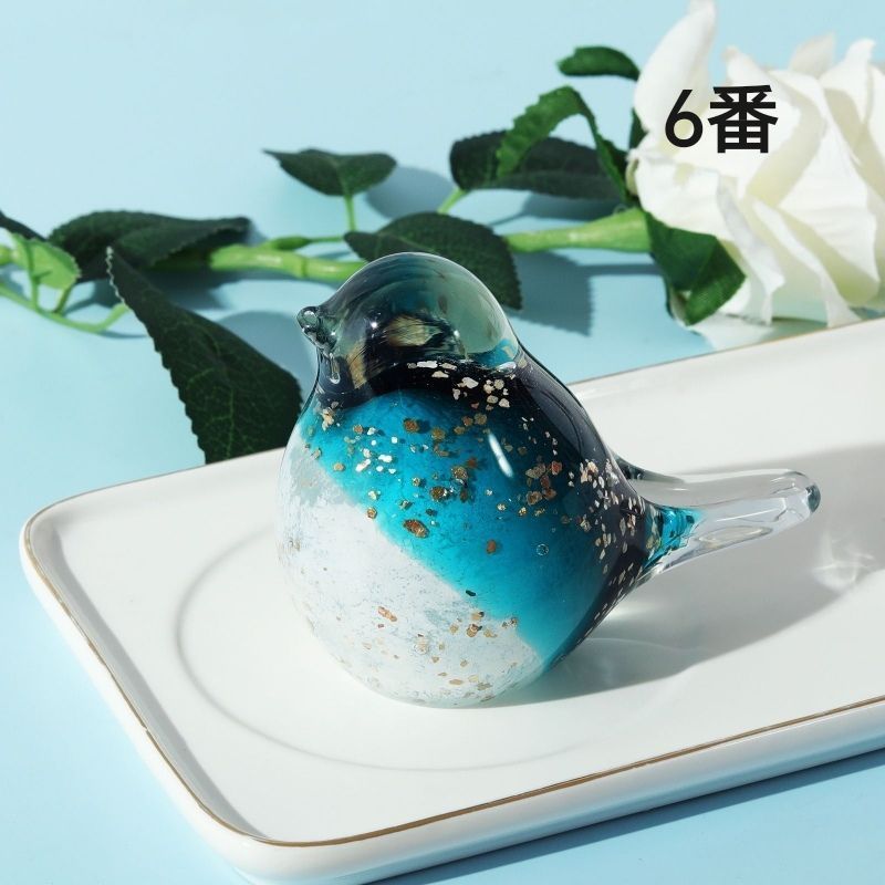 ガラス製小鳥オブジェ 新品未使用 ブルー＆グリーン 手作り 吹きガラス