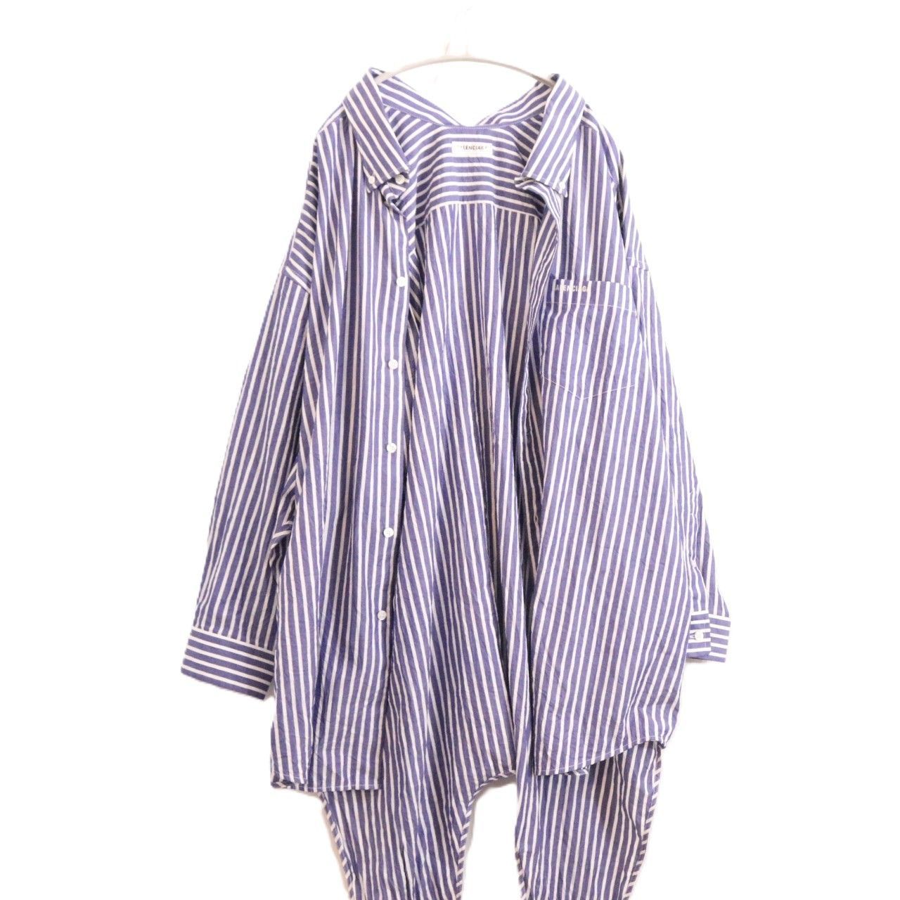  A バレンシアガ 1 レディース 長袖シャツ 21 SS ストライプシャツ ドルマンスリーブ 青 白 古着 長袖 シャツ ブラウス