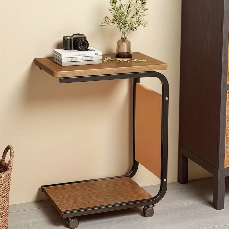 【高級】4輪式重厚なローリングサイドテーブル - 丈夫な金属フレーム、モダンなコーヒーテーブル、収納棚付きベッドサイドキャビネット － 簡単組み立て、省スペース設計、リビングルー