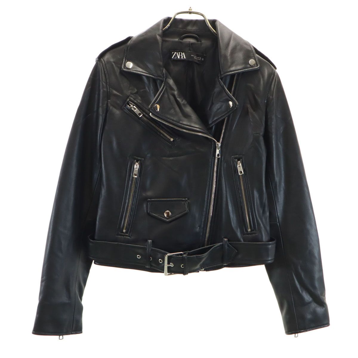 ZARA ザラ フェイクレザー ダブルライダースジャケット S ブラック