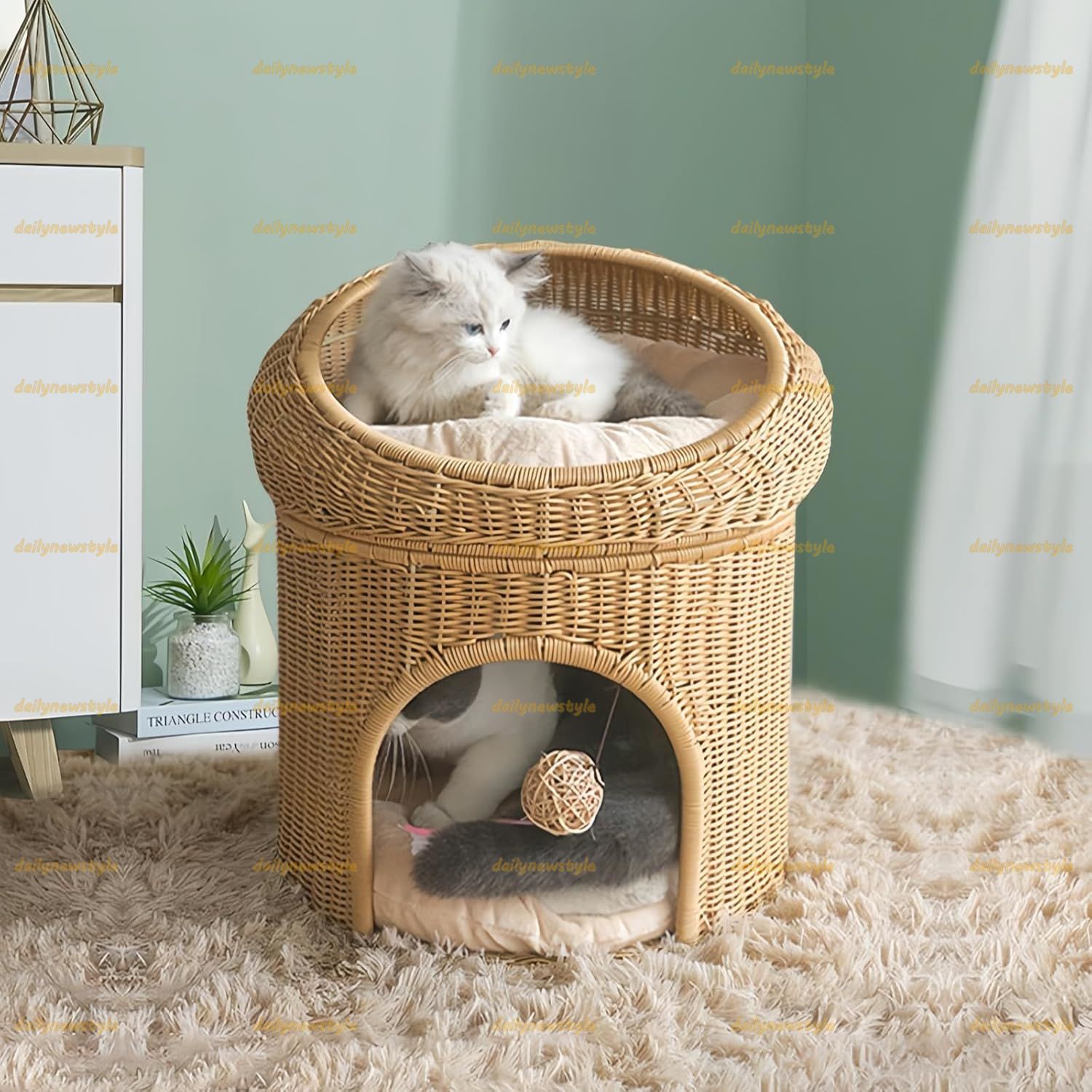 人気推薦◇ペットハウス サイドテーブル 猫ハウス 天然素材 藤編み