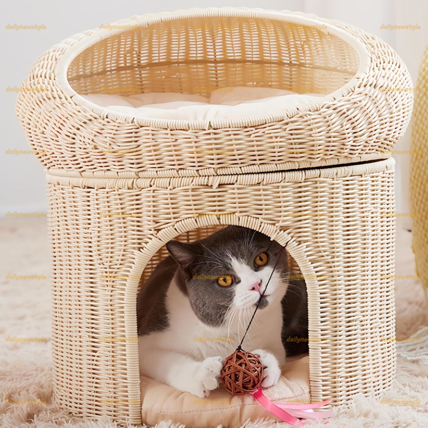 人気推薦◇ペットハウス サイドテーブル 猫ハウス 天然素材 藤編み