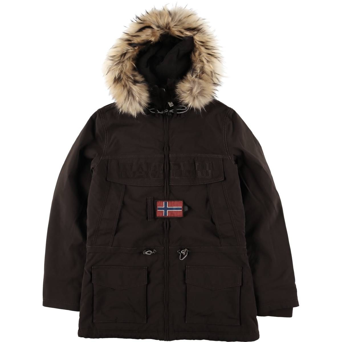 古着 NAPAPIJRI TAPED SEAMS 国旗柄 中綿マウンテンパーカー シェルジャケット パファージャケット レディースM相当 eaa450297