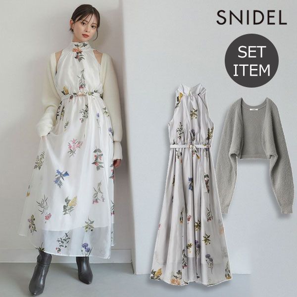 10 OFF スナイデル SNIDEL ドレス 25秋冬 Sustainableフラワーモチーフワンピース×ボレロセット ロング丈 長袖 セット swno255090