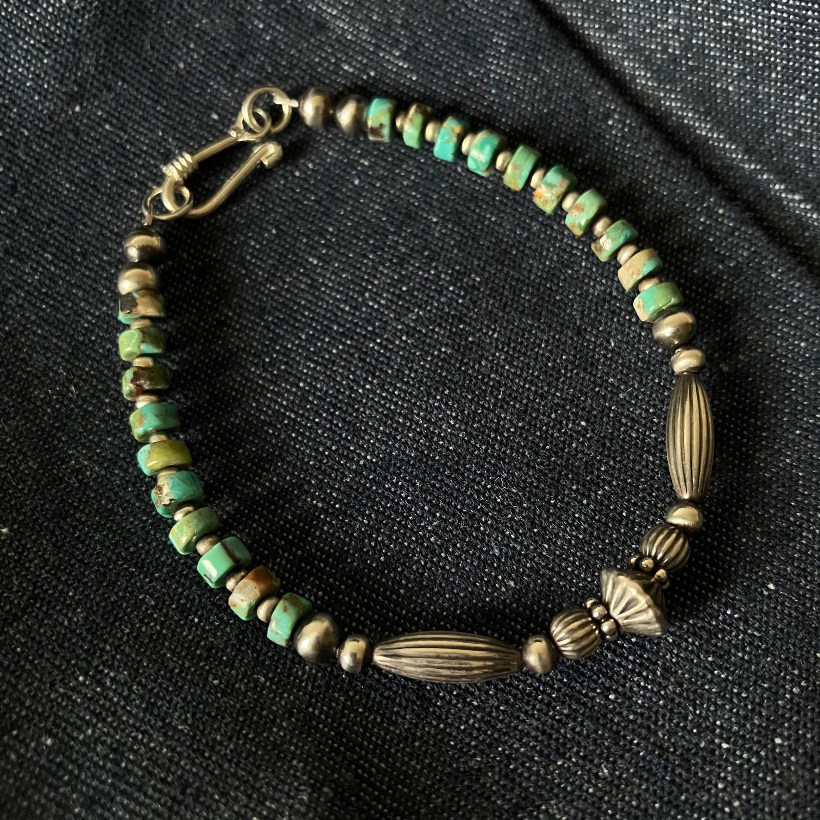 silver925ナバホパール×天然ターコイズのブレスレット16.8cmレディース