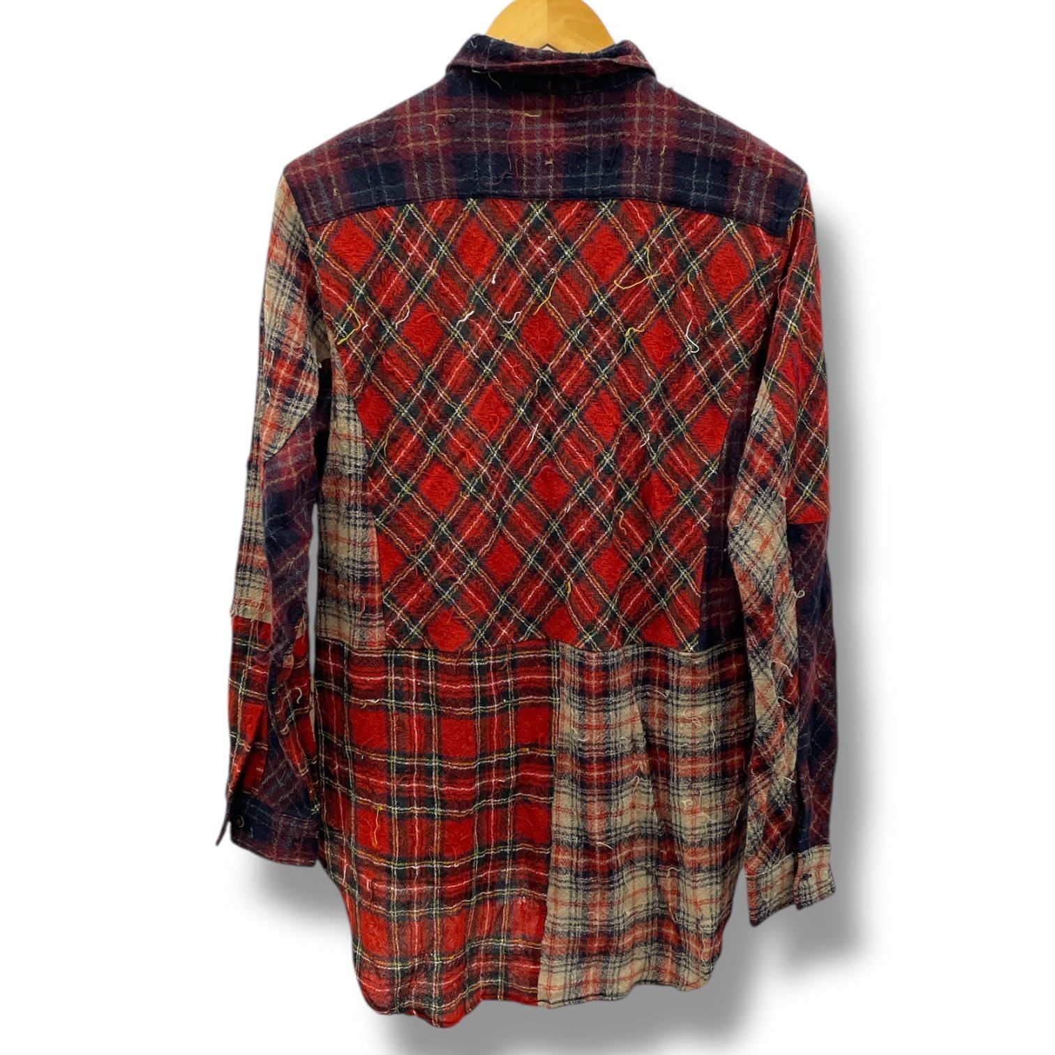 ONEMADE ワンメイド SHIRT パッチワークシャツ 長袖シャツ チェック柄 ウール 羊毛 アート スプレーハンドワーク 赤 レッド メンズ 秋 冬 ゴーゴー No.1397 Y