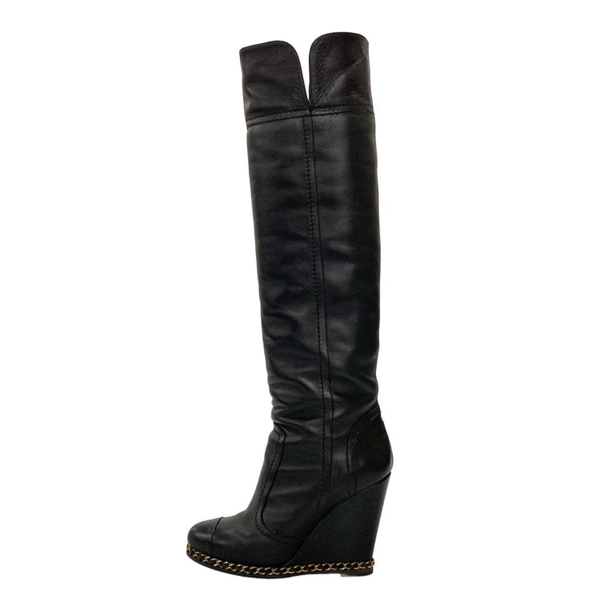 CHANEL(シャネル) ロングブーツ 36 C レディース G27947 黒 チェーン