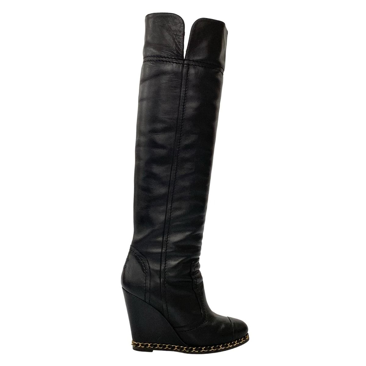 CHANEL(シャネル) ロングブーツ 36 C レディース G27947 黒 チェーン