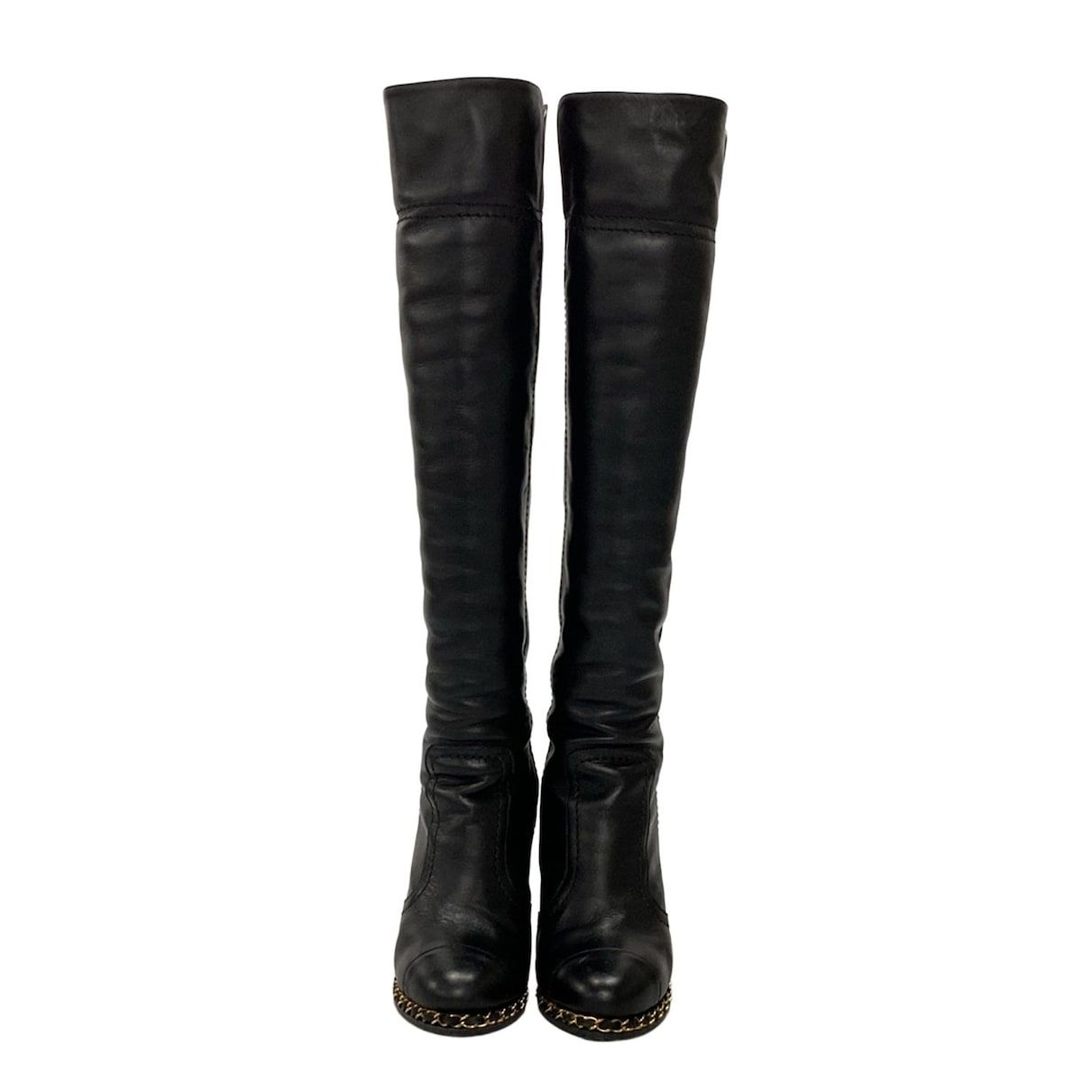 CHANEL(シャネル) ロングブーツ 36 C レディース G27947 黒 チェーン