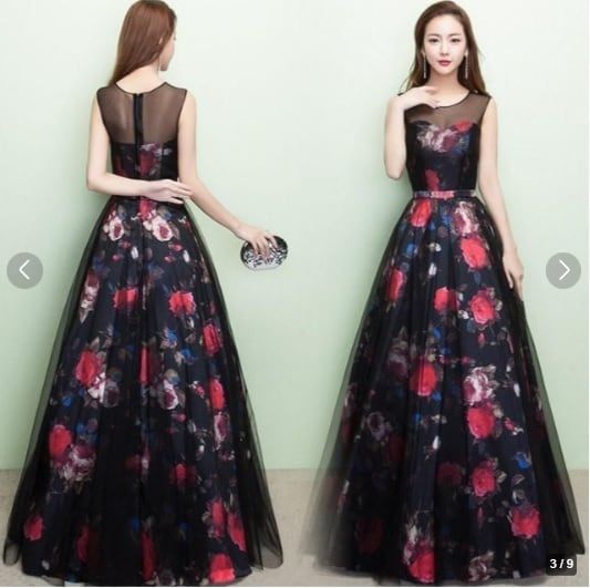 発表会 結婚式 女優 豪華 上品 花柄 ゴージャス ドレス S 7号 OPN1113