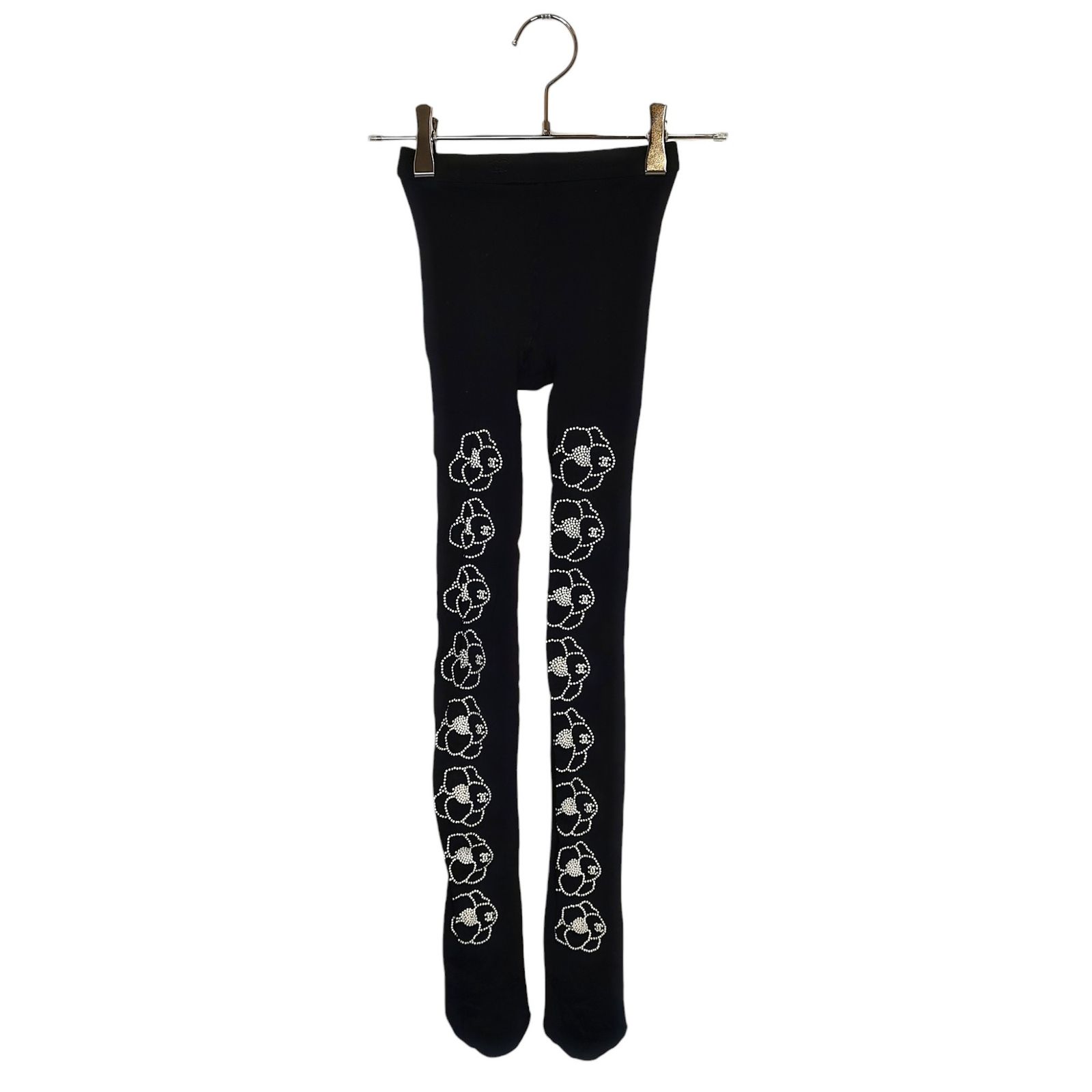 CHANEL シャネル ココマーク フラワー ストッキング レギンス F ブラック ホワイト レディース