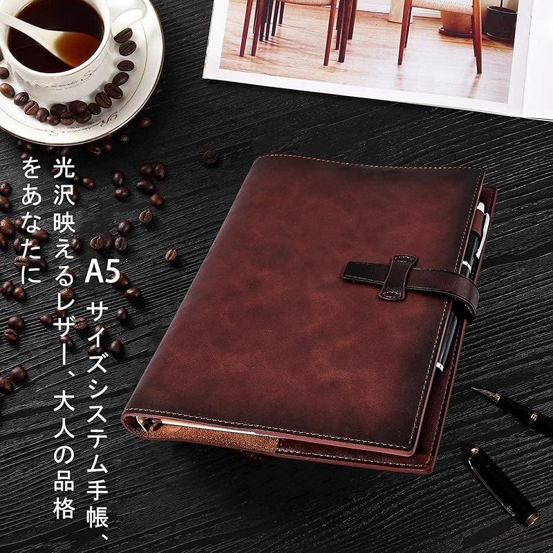 MEMOKPシステム手帳 A5 ノート メモ帳 本革 6穴リング ビジネス手帳 スケジュール帳 ポッケト収納 カード収納 オフイス用品 ルーズリーフ ペンホルダーリフィル付き 卒業 就職 昇進お祝い ポケット付き BROWN WWW_OPDRERGINERDOGAN_COM
