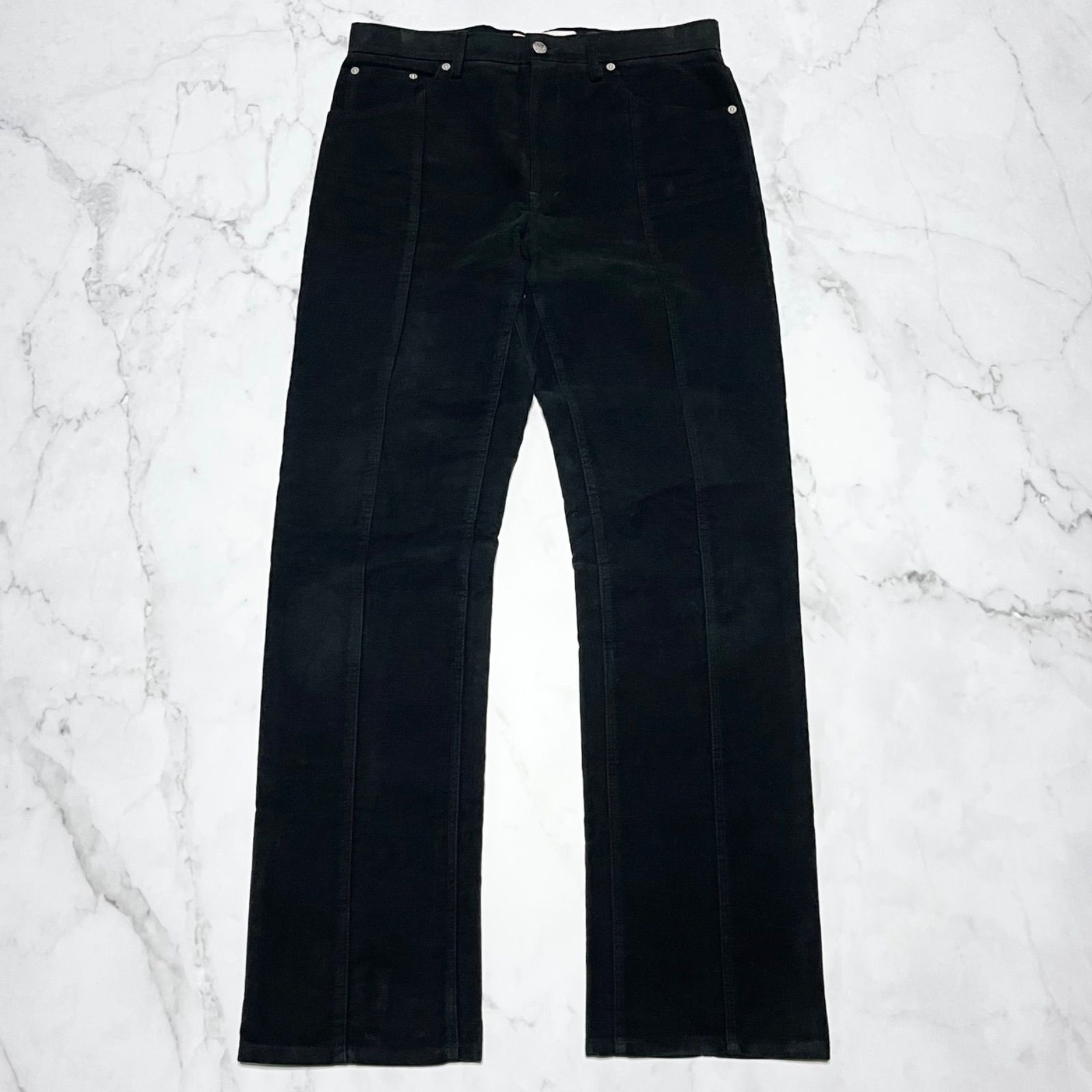 Séfr セファ BONANZA ラトビア製 コットン 牛革 レザーパッチ ブラック 黒 5ポケット モールスキンパンツ 31サイズ