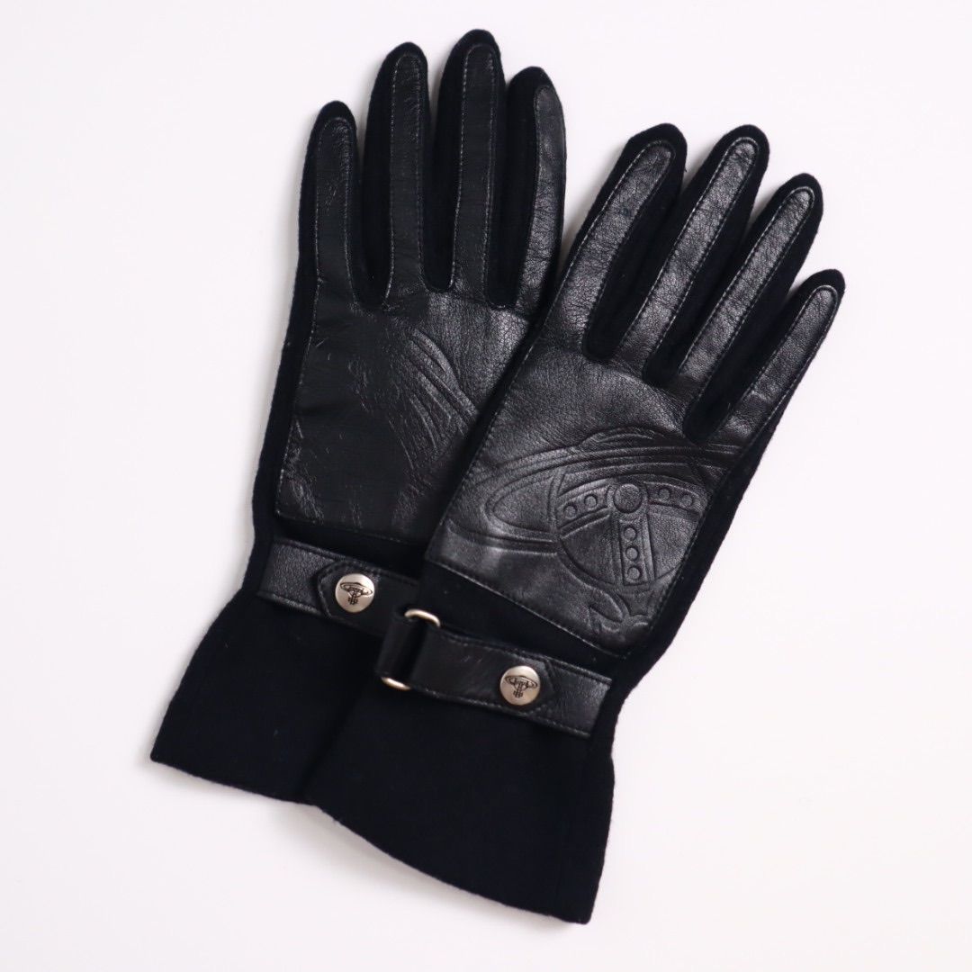 【新品未使用】Vivienne Westwood 黒 レザーグローブ 手袋 ヴィヴィアンウエストウッド レザーとウールの手袋 ブラック