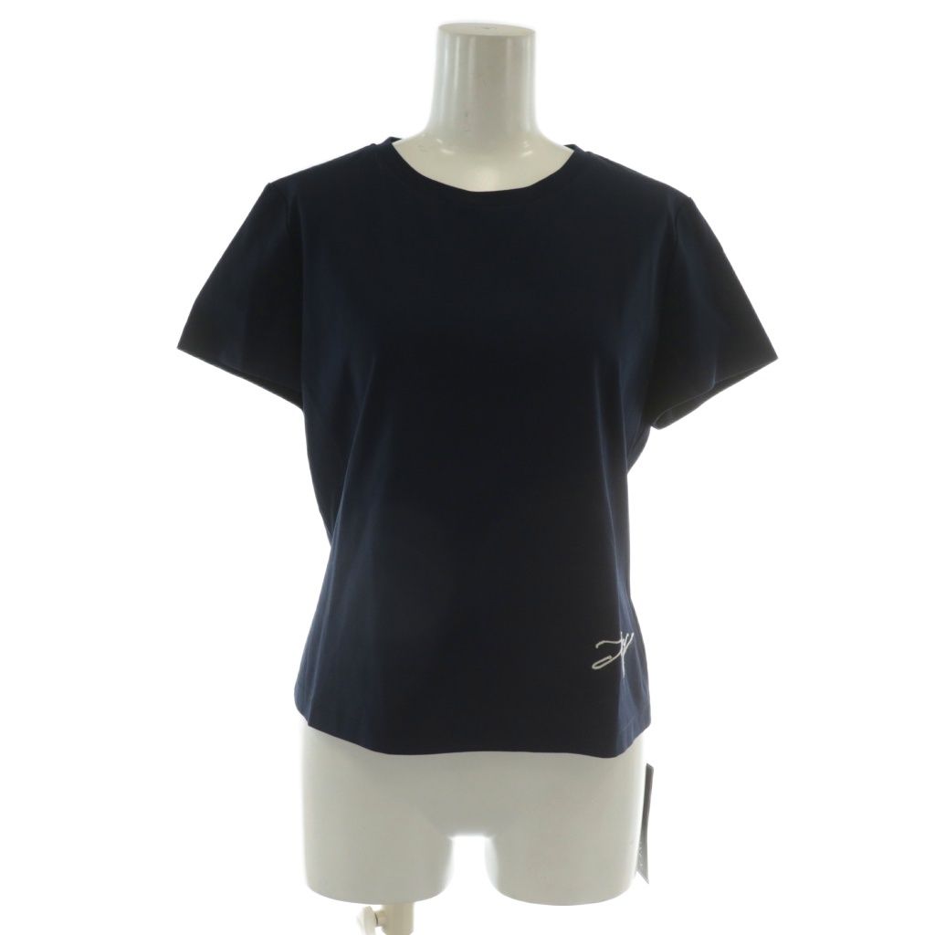 フォクシー FOXEY Tシャツ カットソー 半袖 クルーネック ロゴ 刺繍 40 M 紺 ネイビー 40805-SB0A02SIE XZ GY18