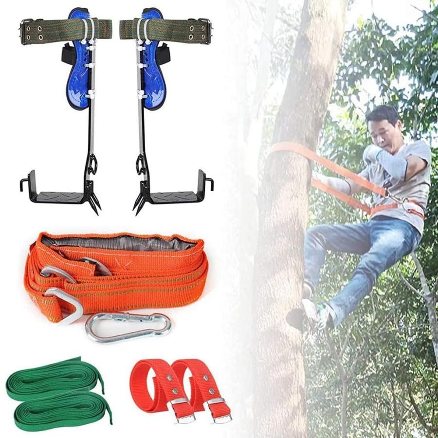 木登り器 木登りツール 木登スパイク 木登り道具 木の足を登る 直立木登り道具 調節 なリストストラップ付き 木登り靴滑り止めペダル 落