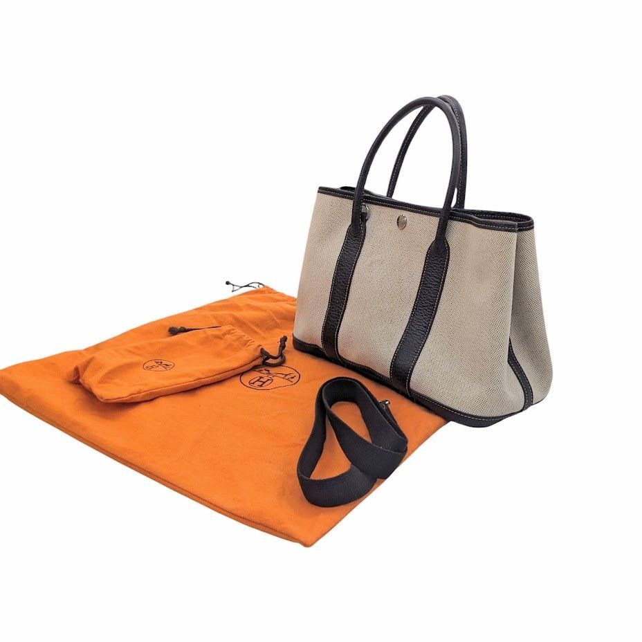 HERMES エルメス トートバッグ ショルダー ガーデンパーティ TPM Tote Party Miniature キャンバス レザー ブラウン系