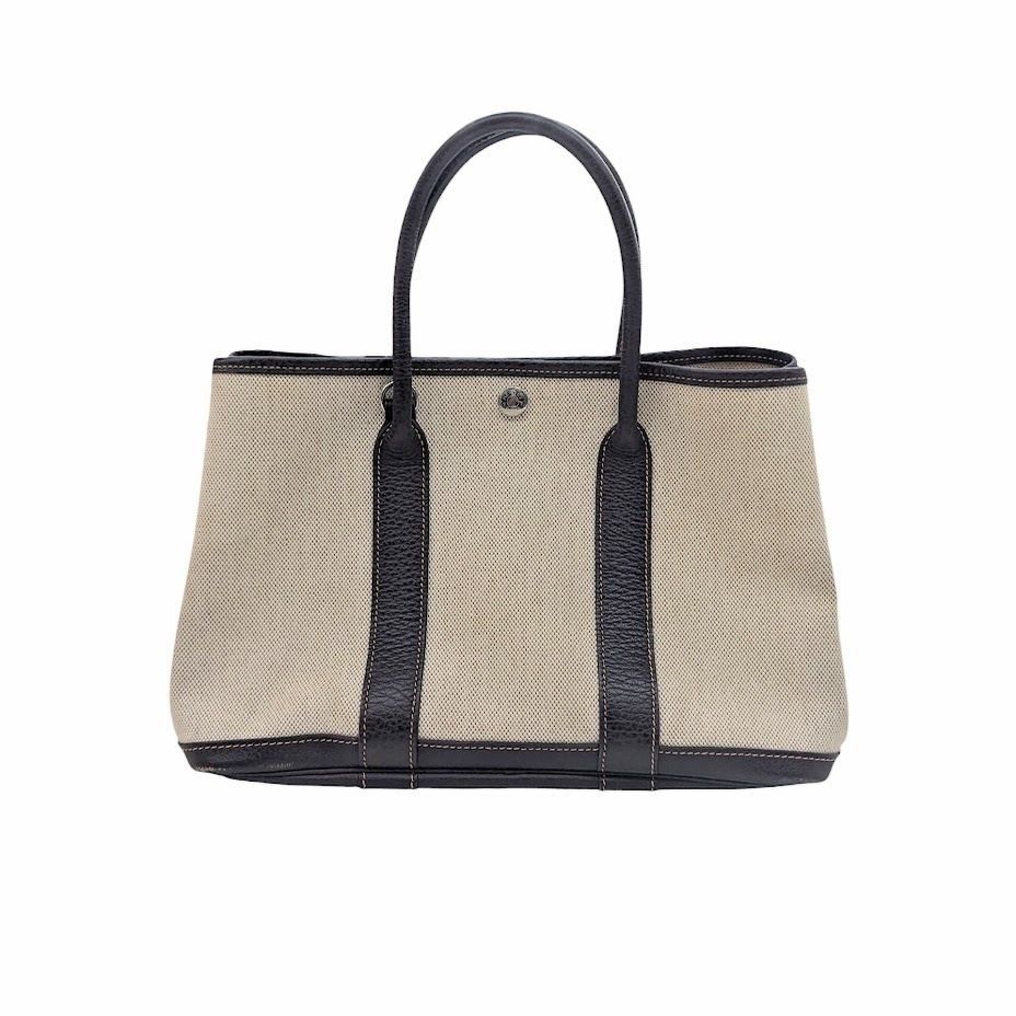HERMES エルメス トートバッグ ショルダー ガーデンパーティ TPM Tote Party Miniature キャンバス レザー ブラウン系
