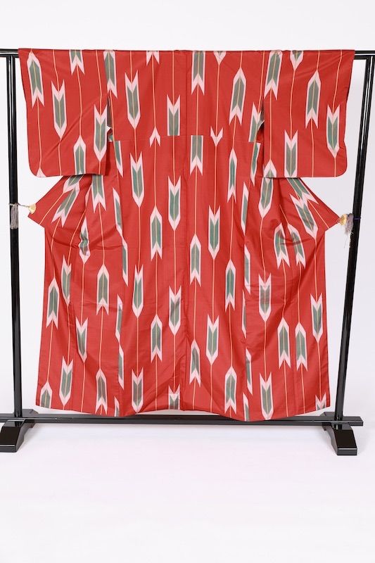 銘仙 赤 グリーン 黄 白 矢絣 B 1132