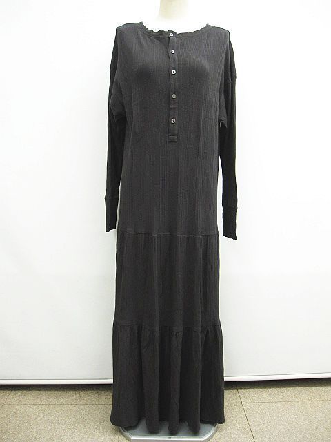 ビアズリー 長袖 ワンピース 綿100％ グレー系 チャコール 無地 サイズF L 0002 1113 3
