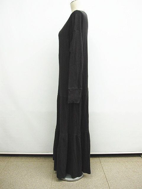 ビアズリー 長袖 ワンピース 綿100％ グレー系 チャコール 無地 サイズF L 0002-1113-3