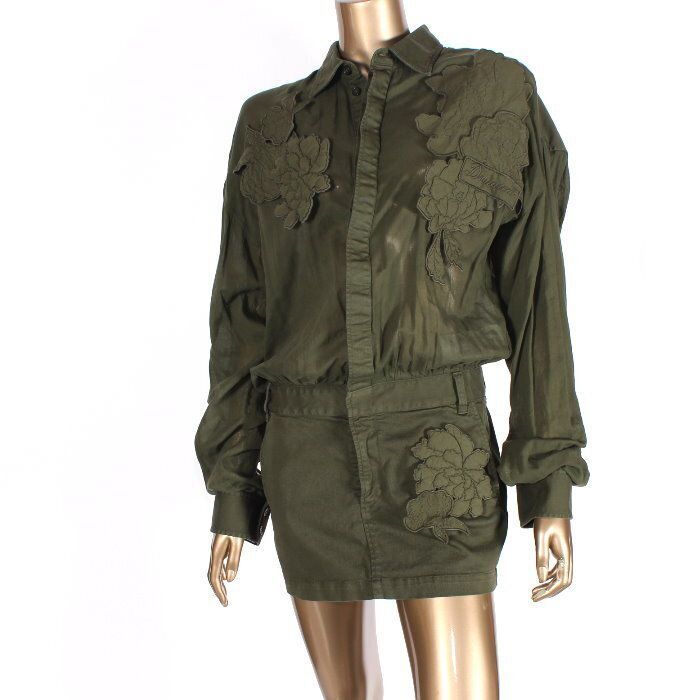 DSQUARED2 ディースクエアード シャツ ドレス ワンピース 38サイズ S72CV0515 DTN003 961 グリーン ロゴ ブロッサム 花 ワッペン チュニック ブラウス トップス シースルー メイン レディース 本物 売れ筋