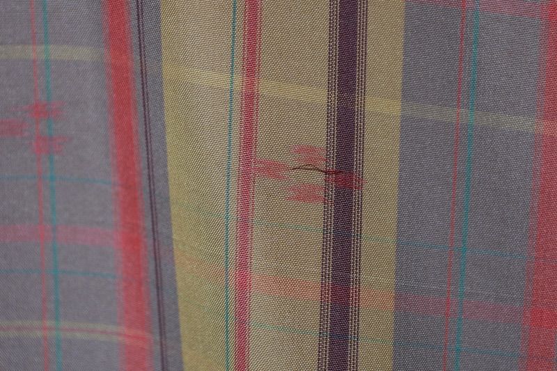  大島紬 黄 茶 燕脂 琉球柄 格子 B 1132 紬 着物