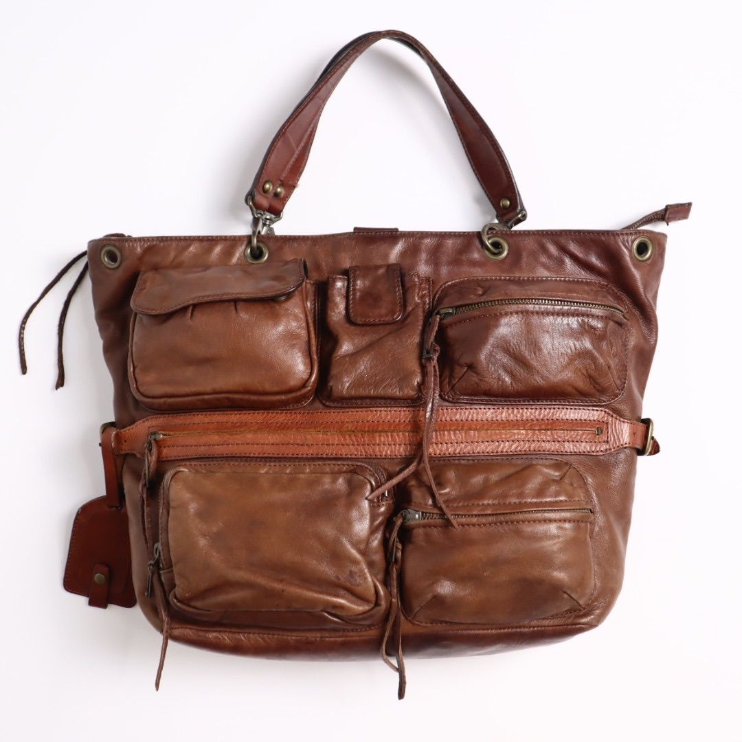 Vintage y2k archive Mulch Pocket design tote bag shoulder bag 本革 レザー マルチポケット ショルダーバッグ トートバッグ