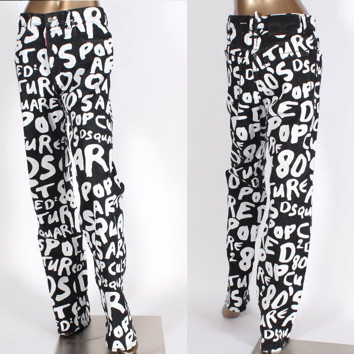 DSQUARED2 ディースクエアード ストレッチ ジーンズ S75LB0908 S30503 900 ROADIE JEAN ローディージーン レタリング ロゴ プリント 5ポケット デニム ロゴワッペン グラフィティ ペイント パンツ ボトムス レディース