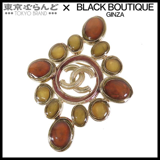 シャネル CHANEL ココマーク ブローチ キャメルxゴールド メタル レジン GP 11P レディース 101831341