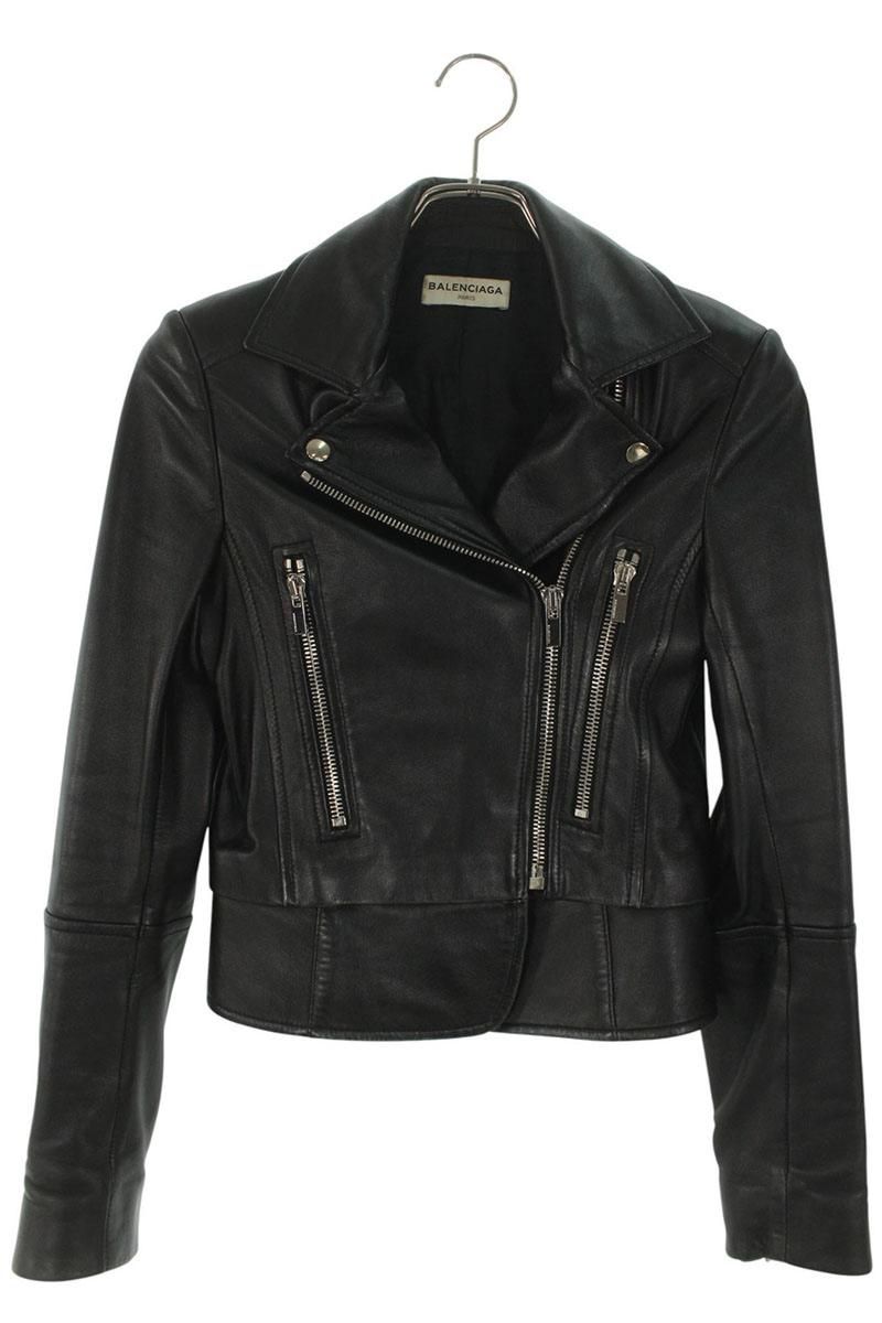 バレンシアガ 374490 TMN16 ラムレザー ダブルライダースレザージャケット レディース 34