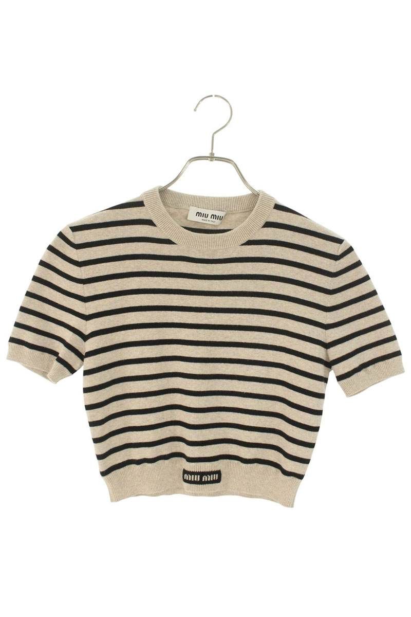 ミュウミュウ MML739 クロップド丈ボーダーTシャツ レディース 38
