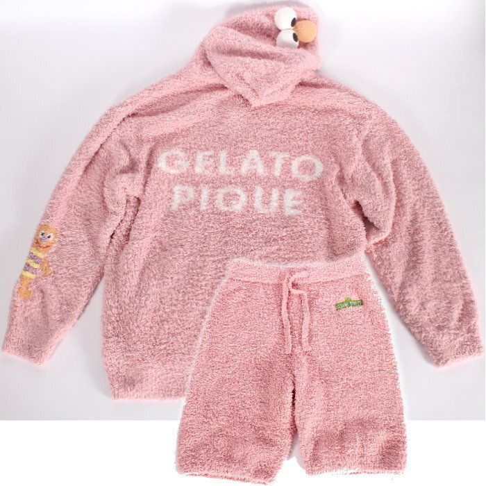 gelato pique ジェラートピケ SESAME STREET HOMME セサミストリート エルモ 上下セット pmnt245031 066 ピンク コラボ プルオーバー フリーサイズ スーツ セットアップ メンズ レディース ユニセックス