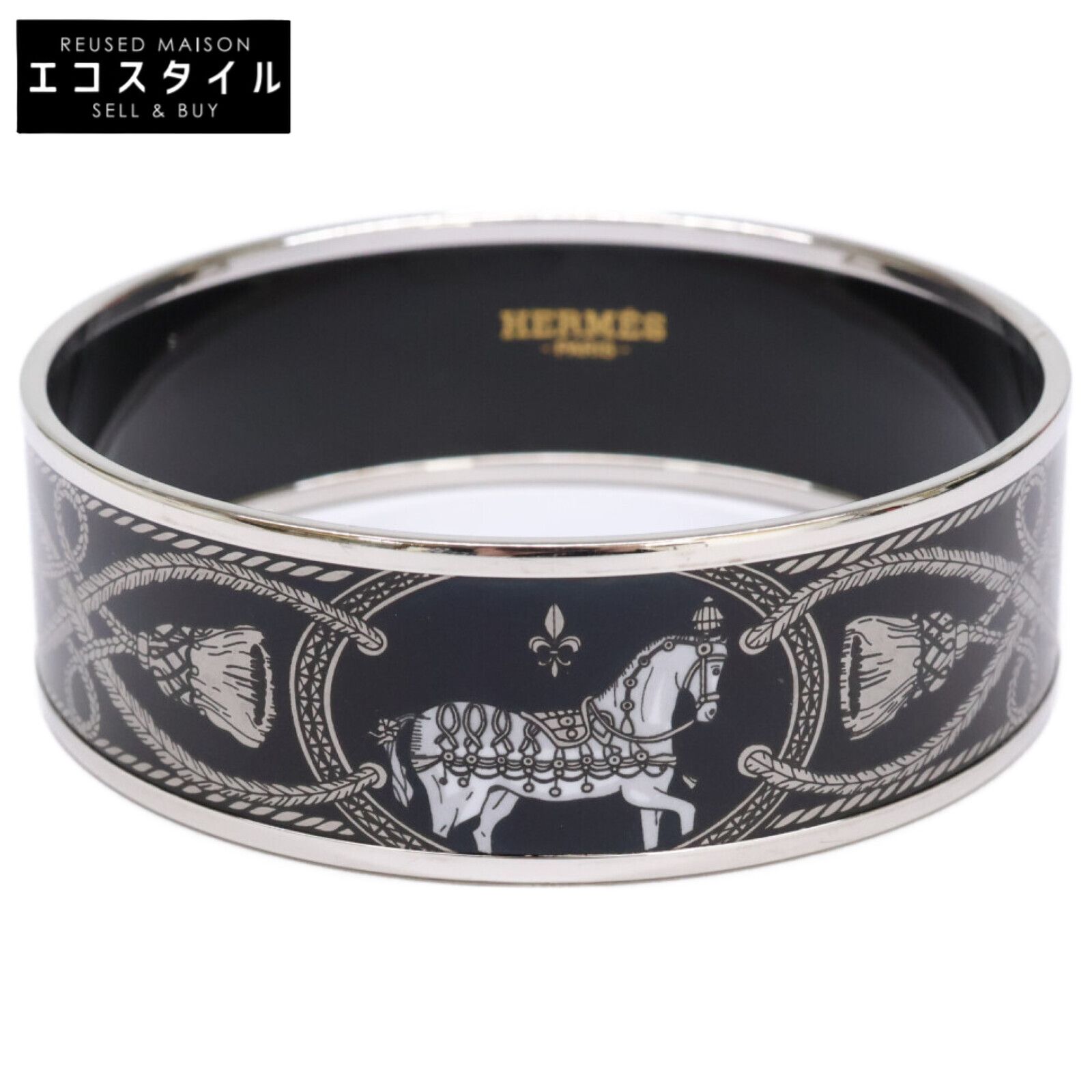 ☆美品☆HERMES エルメス　エマイユGM　バングル / 馬＆ロープ柄 ☆美品☆HERMES エルメス エマイユGM バングル / 馬＆ロープ柄 HERMES